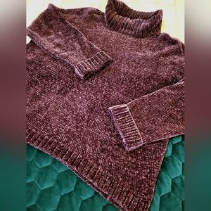 Eggplant Purple Chenille Turtleneck Sweater